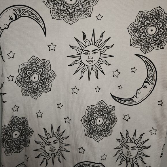 ON Fire Women L White Sun Moon Astrological Print Mesh Shirt Fitted Tunic Dress - Picture 2 of 9